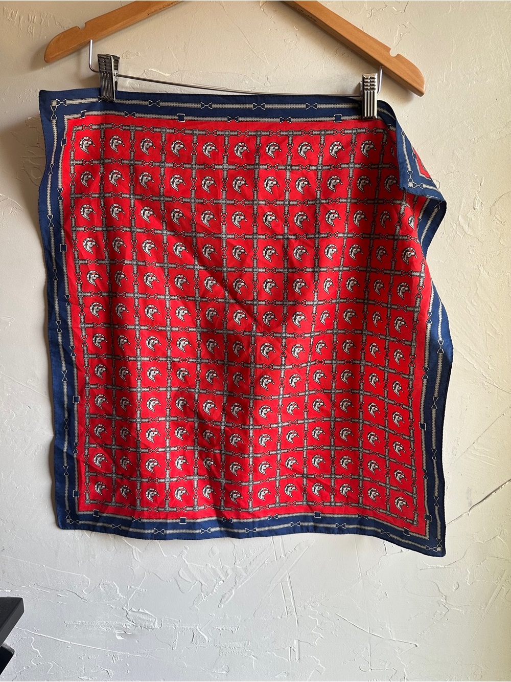 Equestrian Horse Print Scarf Red Navy Preppy Riding Club Old Money Bridle 22x22